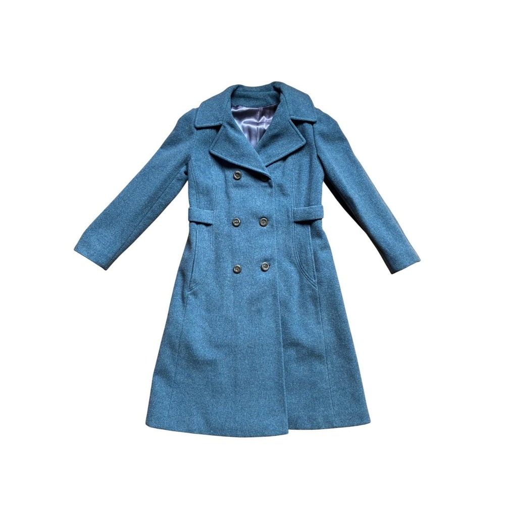 Vintage Bromleigh Blue Wool Blend Double Breasted Coat XS/S ILGWU Made in USA